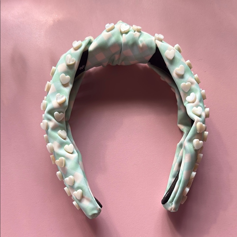 Lele Sadoughi x Stoney Clover Mint Green & White Headband with White Hearts